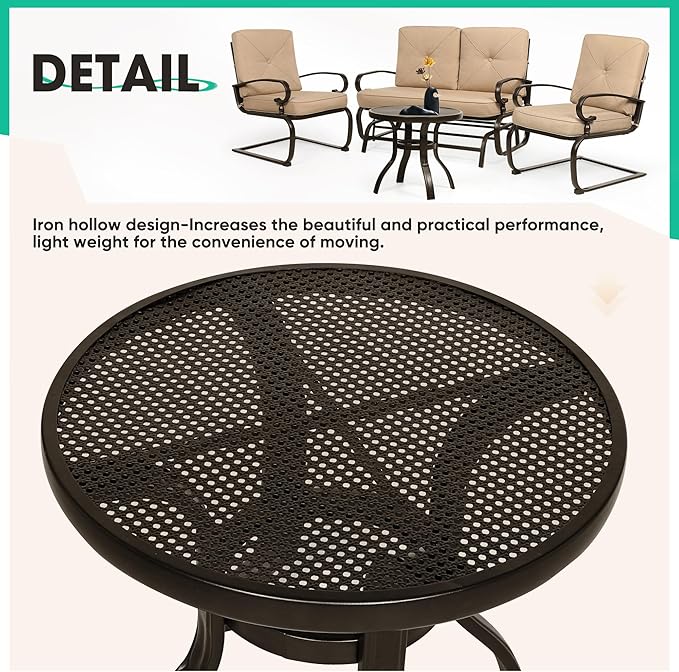 Incbruce 4Pcs Outdoor Metal Furniture Patio Conversation Sets (Glider, Bistro Table, 2 Spring Lounge Chairs) - Wrought Iron Outdoor Glider Chairs Sets (Brown)