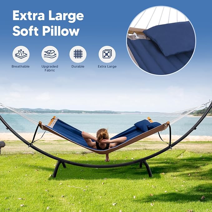 SUNCREAT Hammocks for Outside with Stand, Porch Hammock and Stand, 475 lbs Capacity, Patent Pending, Navy - Image 7
