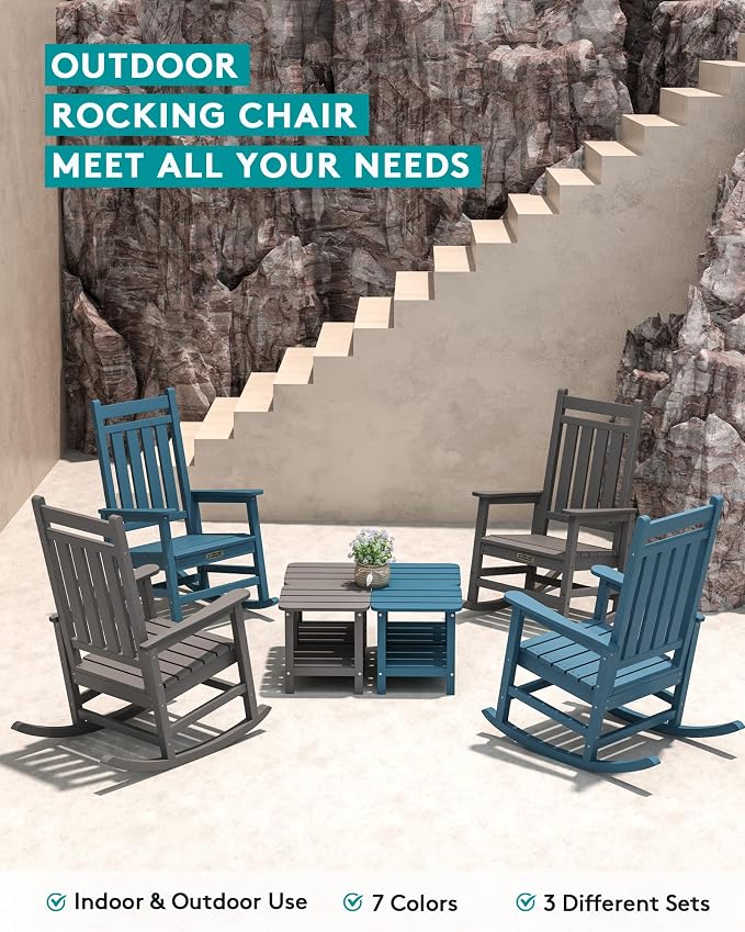 SERWALL Oversized Rocking Chair, Outdoor Rocking Chair for Adults, All Weather Resistant Porch Rocker for Lawn Garden, Grey - Image 5