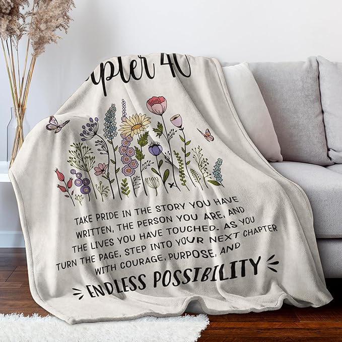 Afterprints 40th Birthday Gifts Women, Chapter 40 Blanket Gift for Her, 40 Year Old Birthday Gifts for Women, Friend, Sister, Mom, 1986 Bday Gift, Turning 40 Throw Blankets 50'' x 60''
