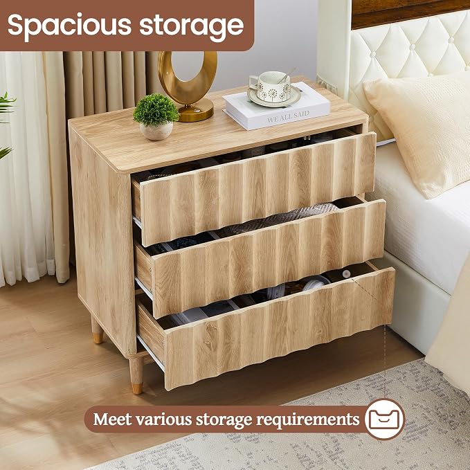 Bifins Fluted 3 Drawer Dresser, 31.5" Wide Modern Storage Chest of Drawers, Wood Drawer Organizer for Bedroom, Living Room, Hallway - Image 5