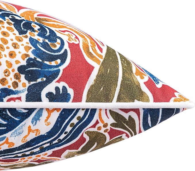 JMGBird Water-Resistant Outdoor Pillows Set of 2, 12x20 inch Durable Red with Pomegranate Flower Pattern Throw Pillows with Inserts for Patio Furniture