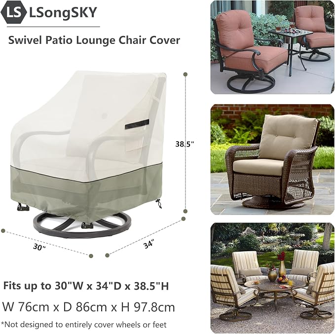 Outdoor Swivel Lounge Chair Cover 2 Pack,Waterproof Heavy Duty Outdoor Chair Covers,Patio Rocking Chair Covers for Outdoor Furniture,(30 W x 34 D x 38.5 H inches),White&Grayish Green - Image 3