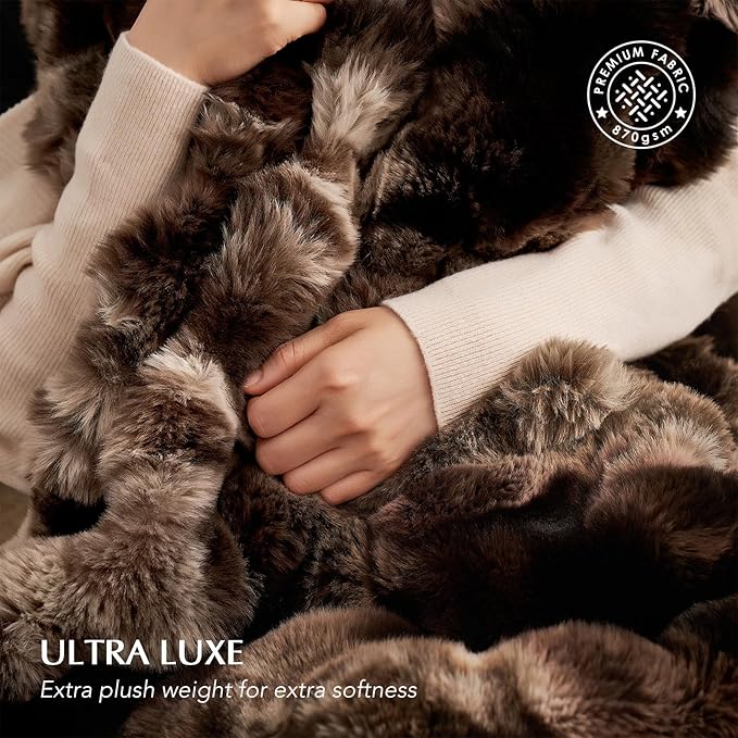 EverGrace Ultra Soft Luxury Fluffy Faux Rabbit Fur Throw Blanket, Thick Warm Bubble Throw for Bed, Cozy Plush Reversible Blankets for Couch, Chair, Sofa, Mocha Brown, 60x80 Inches