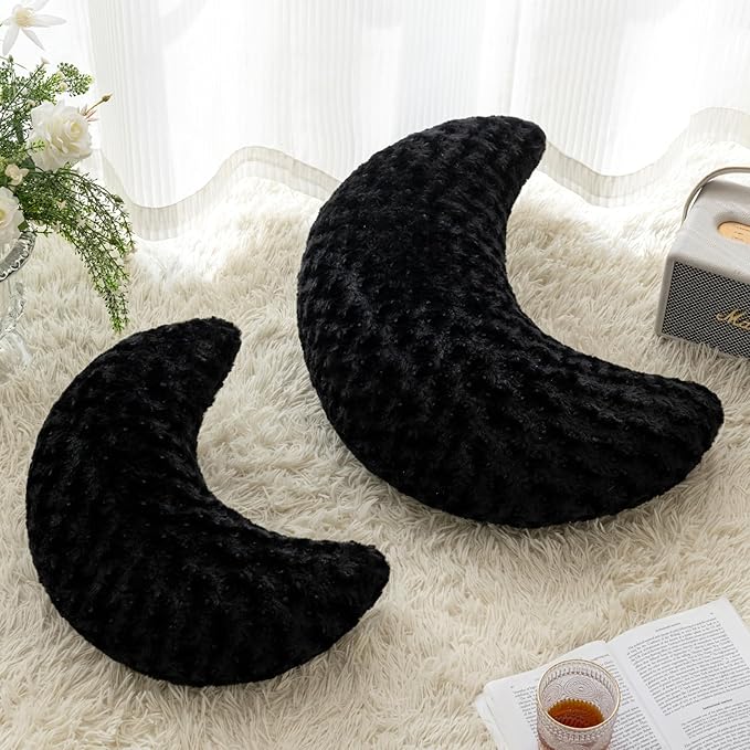 Moon Pillow, Decorative Throw Pillow with Soft Plush for Couch Bed, Cozy Moon Decorative Pillows for Bedroom Living Room, Home Décor Comfort Gift (Black, 19.6 Inches)