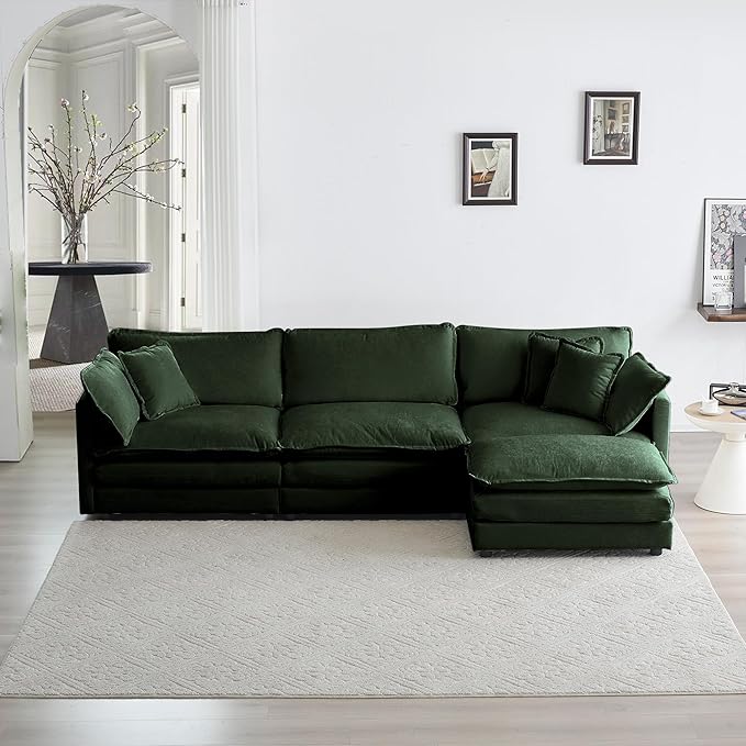 ERYE L-Shaped Sectional Sofa Modern Deep Seat Reversible Chaise Sofa&Couch with Movable Ottoman and 5 Pillows, Modular Sleeper Upholstered Couch for Living Room, Apartment, Studio, Office
