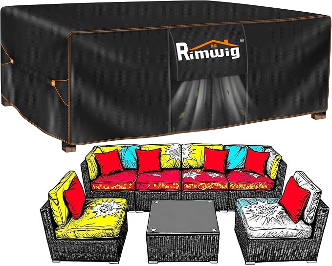 Extra large Patio Furniture Set Covers Waterproof, outdoor furniture covers clearance, Sectional Sofa Couch Set Covers, Outside Table Chair Set Cover Rectangular Heavy Duty 110" L x 57" W x 28" H by Rimwig