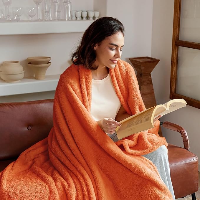 Exclusivo Mezcla Soft Fleece Throw Blanket for Couch, Super Soft Velvet Plush Fleece Blankets, Fuzzy Cozy and Warm for Winter, 50x60 Inches, Burnt Orange