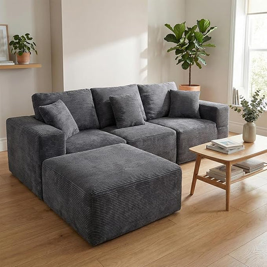 Life Balance Modular Sectional Sofa for Living Room, 106 Inch L-Shape 4-Seat Couches with Chaise, Modular Design Easy to Assemble, Cloud Soft Fabric, Grey(Sherpa Fabric)