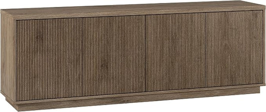 Henn&Hart Fluted TV Stand for TVs up to 75" with 2 Concealed Ribbed Storage Cabinets and Adjustable Shelves for Living Room, Family Room, or Office, Weathered Gray by HennHart
