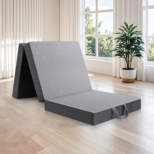 Tri Folding Mattress - Foldable Mattress for Travel/RV/Camping/Road Trip/Guest Room/Yoga, Tri-fold Memory Foam Mattress with Washable Cover, Handle & Non-Slip Bottom