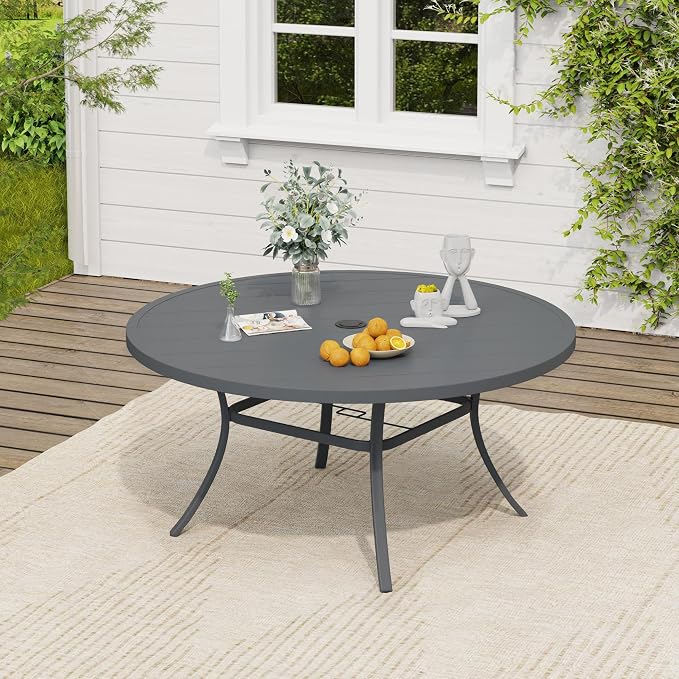 VICLLAX Round Outdoor Dining Set, Patio Table and Chairs Set Set of 8 Patio Stackable Chairs and 53" Outdoor Round Table with Umbrella Hole for Lawn Garden, Dark Grey Chairs and Dark Grey Table - Image 5