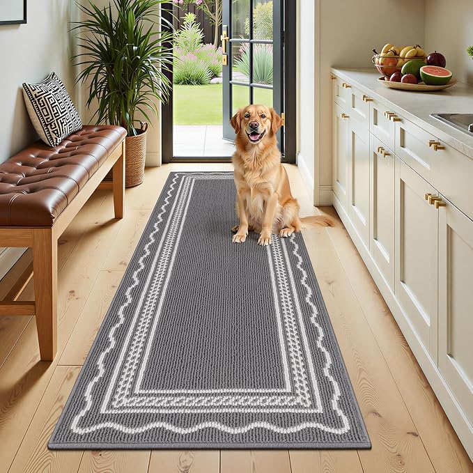 Ileading Hallway Runner Rug 2x6ft Kitchen Floor Mat Modern Geometric Non Slip Throw Rugs Busy Traffic Extended Indoor Doormat Machine Washable Accent Carpet for Laundry Bedroom(Grey) by Ileading