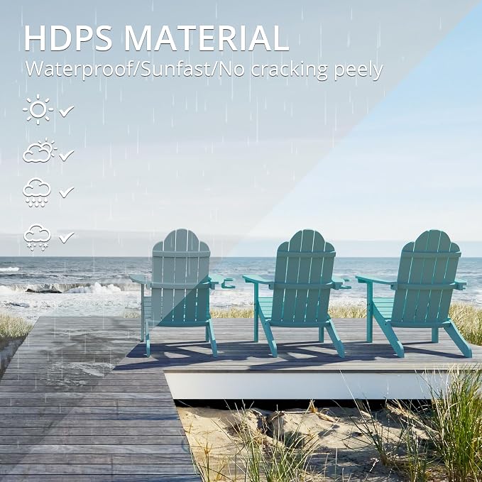 LUE BONA HDPS Adirondack Chairs Set of 2, Fire Pit Outdoor Chair Weather Resistant with Cup Holder, Modern Plastic Chair Plastic for Patio, Deck, Proch, 350LBS, Blue Turquoise - Image 3