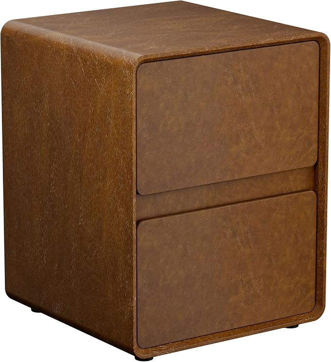 15.8" W Faux Leather Narrow Nightstand, Modern Fully-Assembled Bedside Table with 2 Drawers, Wood Night Stand Small Accent End Table & Side Table for Bedroom, Brown - Image 9