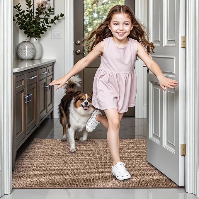 LUMI Ultra Thin Door Mat for Entryway, 36"x56" Low Profile Non Slip Rubber Backing Indoor Doormat, Easy Clean Welcome Entrance Mat for Inside House, Patio, Camel - Image 5