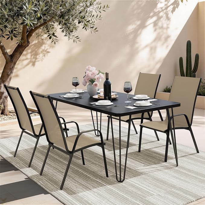 JEAREY Patio Dining Chairs Set of 4, Outdoor Stackable Dining Furniture Set, All Weather Dining Set for Lawn, Garden, Poolside, Beige - Image 2
