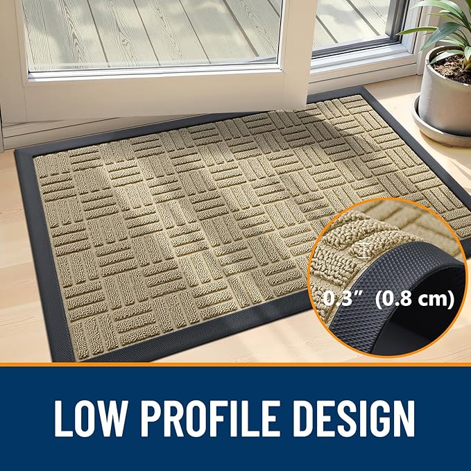 OLANLY Front Door Mat Outside Entrance 33x21, Absorbent, Heavy Duty Sturdy Natural Rubber Doormat Indoor Outdoor, Stain and Fade Resistant, Non-Slip Backing Low Profile Floor Mat for Entryway, Beige - Image 5
