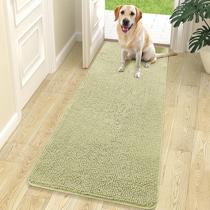 OLANLY Dog Door Mat for Muddy Paws 70x24, Absorbs Moisture and Dirt, Absorbent Non-Slip Washable Doormat, Quick Dry Chenille Mud Mat for Dogs, Entry Indoor Entryway Carpet for Inside Floor, Vanilla by OLANLY