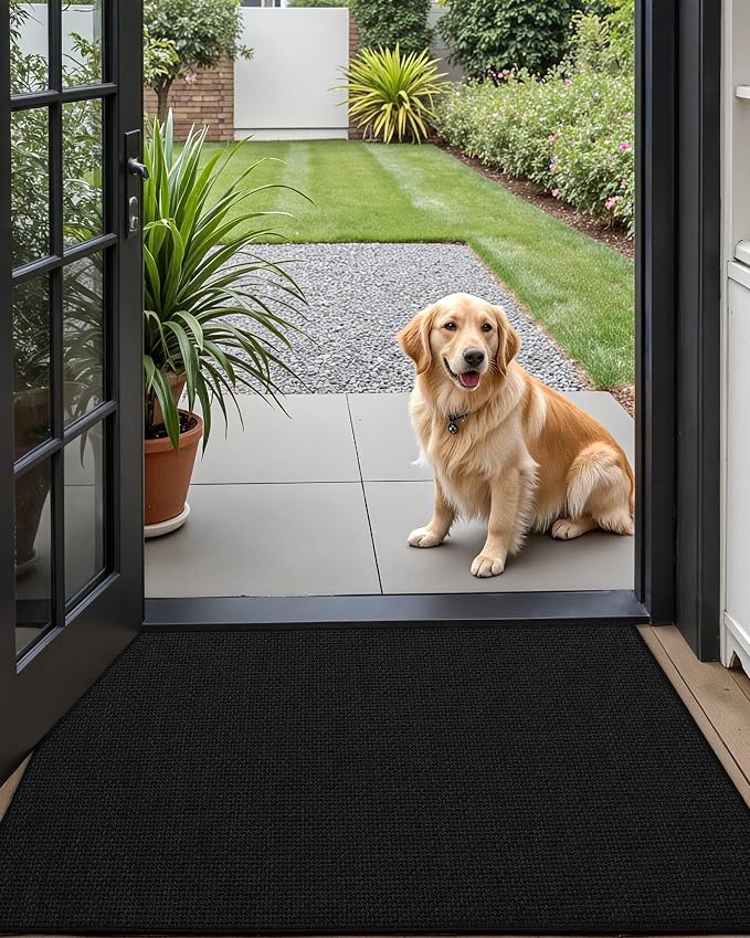 Color&Geometry Thin Door Mat Indoor Entrance Non Slip Rubber Backed, 24"x36" Indoor Door Mats for Entryway, Dirt Trapper Doormat, Washable Front Door Rugs, Ebony Black - Image 9