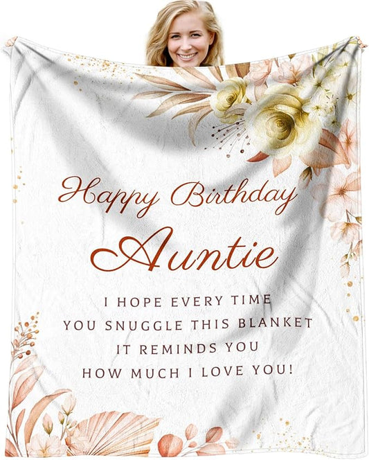Aunt Birthday Gift Throw Blankets 60 x 50 Inch, Birthday Gift for Auntie from Niece, Happy Birthday Auntie Gifts, Birthday Gifts for Aunt from Nephew, Auntie Birthday Gifts
