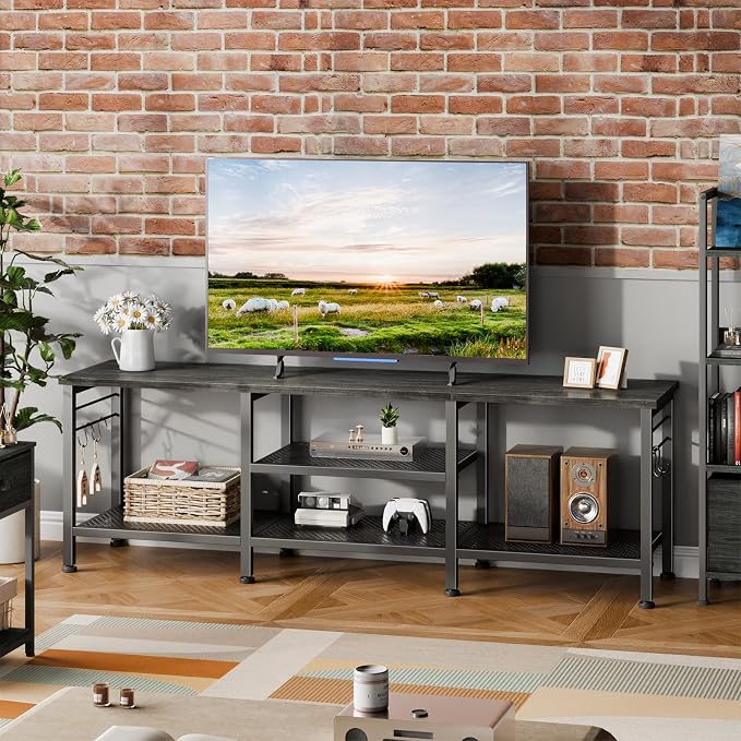 Furologee TV Stand for TVs up to 65 Inch, Entertainment Center with Open Storage Shelves, 55 Inch Television Stands with Soundbar Shelf for Living Room, Bedroom, Black Oak - Image 4