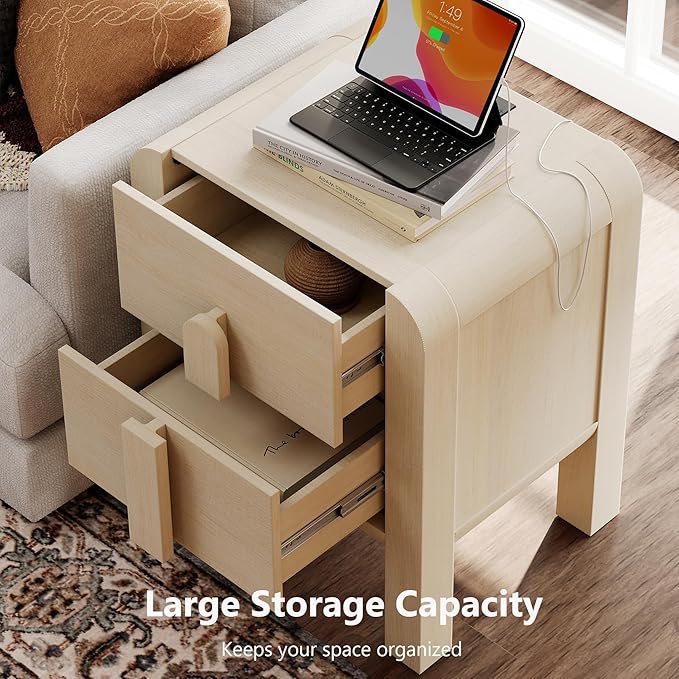 WAMPAT 3 Piece Dresser and Nightstand Sets for Bedroom, 47.2" W Modern 6 Drawer Dresser & 23.7” Tall Nightstand Set of 2 with Charging Station for Bedroom, Curved Profile Design, Beige