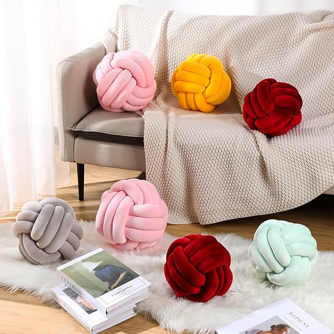 Namalu 2 Pcs Soft Knot Pillow Ball, Decorative Round Throw, Soft Knotted Plush Pillows, Handmade Stuffed Ball Pillows Cushion for Bedroom Sofa Couch Home Decor(10.6 Inches,Light Pink)