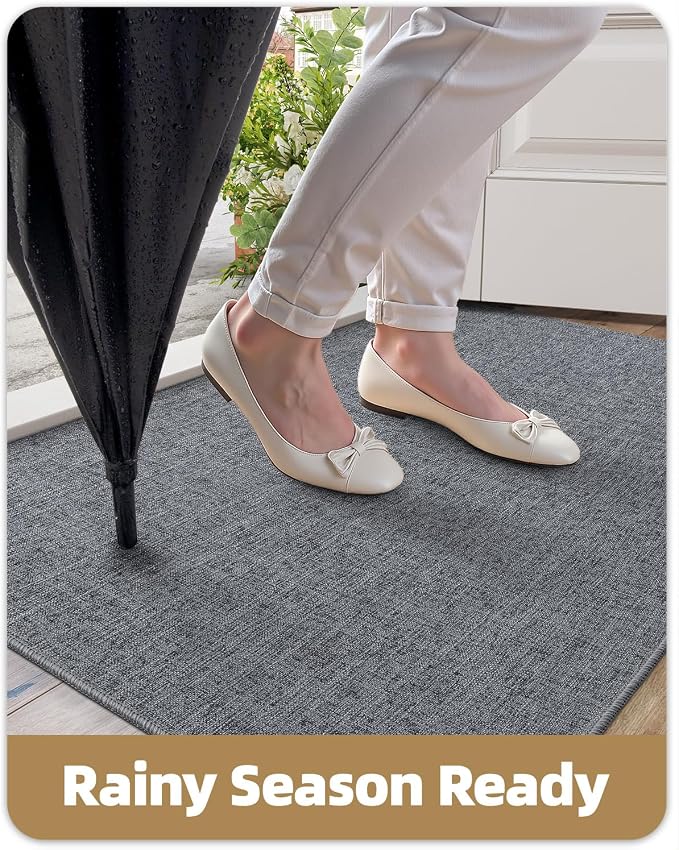 Color&Geometry Ultra Thin Indoor Door Mat (Rolled-up NO Creases) 32"x48", Non Slip Rubber Backed Dirt Trapper Door Mat Indoor Entrance, Low Profile Entryway Mat, Easy Clean, Dark Grey Linen - Image 7