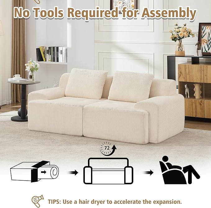 KIGOTY Modular Sectional Sofa, 2 PCS Comfy Cloud Sectional, Corner Couch, Modern Boneless Couch for Living Room, No Assembly Required,White