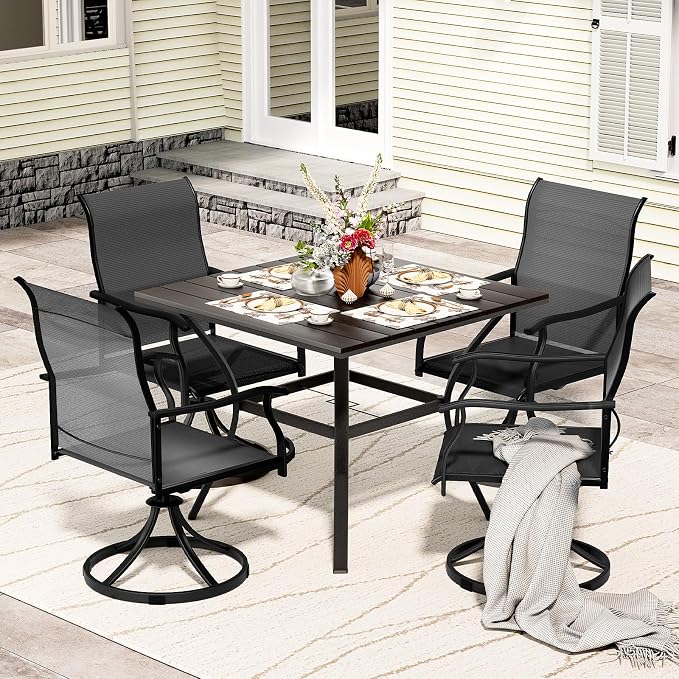 LEVELEVE 5 Piece Outdoor Patio Dining Set with 4 Swivel Dining Chairs & 1 Large Round Dining Table,Bistro Furniture Set for Lawn, Garden, Deck, Backyard and Porch by Enjoyyourlife