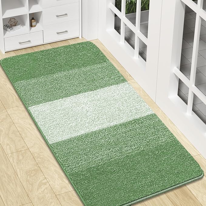 Kitinjoy Indoor Outdoor Door Mat, 47x20 Non-Slip Absorbent Dirt Trapper, Low-Profile Washable Inside Entrance Front Floor Mat, Sturdy Soft Entry Doormats for Entryway, Sage Green by Kitinjoy