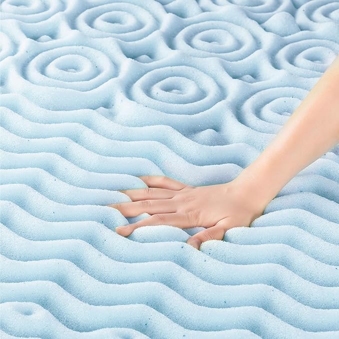 Mellow 3 Inch 5-Zone Memory Foam Mattress Topper, Cooling Gel Infusion, Dorm Essentials, Queen Blue