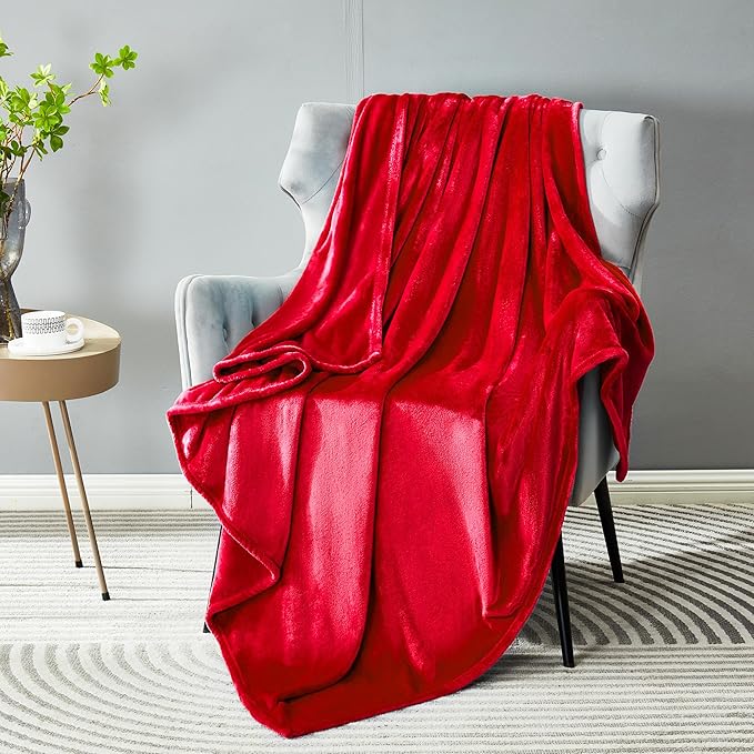 DREAMNINE Oversized Soft Fuzzy Flannel Fleece Throw Blanket Twin Size 60" x 80", Decorative Solid Lightweight Fluffy Velvet Bed Blankets, Luxury Big Cozy Shag Plush Microfiber Blanket for Bedroom, Red