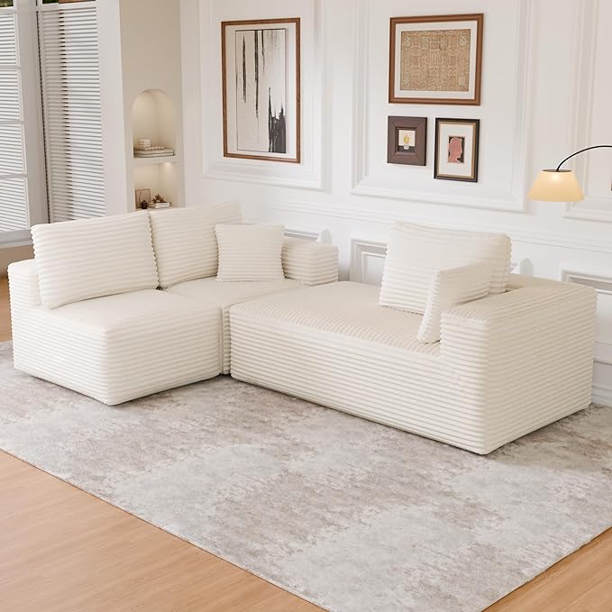 104" Modular Sectional Sofa with L-Shape Chaise, Modern Upholstered Cloud Couches for Living Room Bedroom, No Assembly Required, Cream