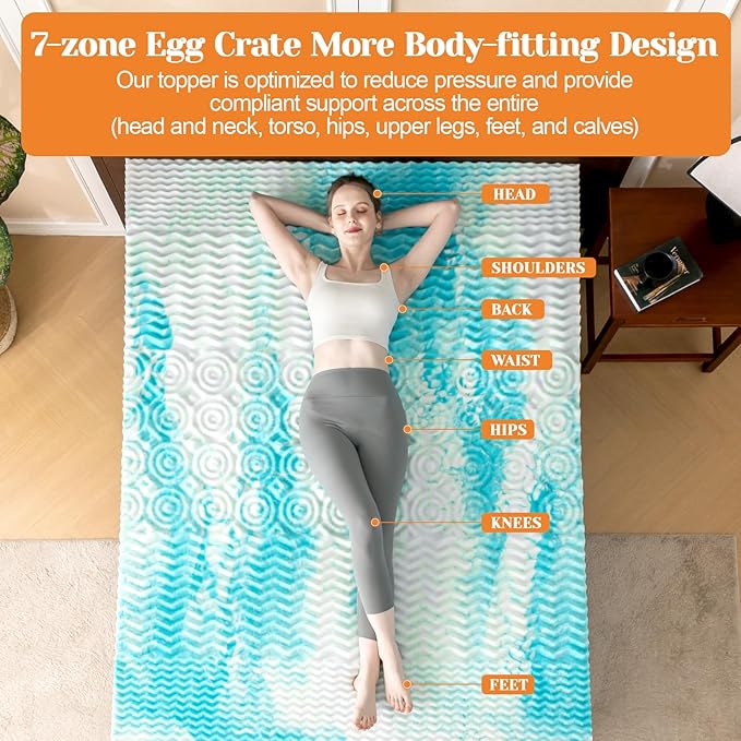 Extra Firm Mattress Topper 4 Inch Queen Size, Premium Cooling Gel Egg Crate+Bamboo High Density Support Mattress Topper with Removable Cover, Bed Topper for Pain Relief,CertiPUR-US,80x60