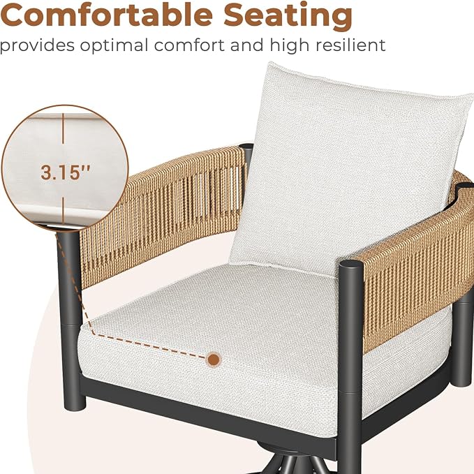 Grand patio 5-Piece Outdoor Dining Set for 4 with 1 Rectangle Expandable Table for 4-6 Person, Metal Woven Wicker Swivel Patio Chairs with Thickened Cushions for Yard, Poolside (Natural) - Image 7