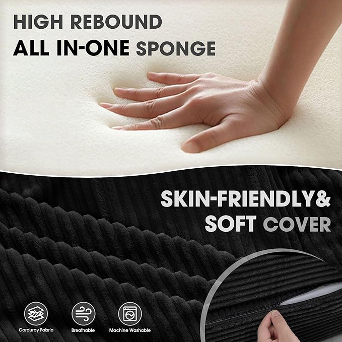 Folding Sofa Bed with Pillow, Memory Foam Fold Out Chair Bed, Convertible Sleeper Chair with Washable Cover, Futon Floor Couch for Living Room/Dorm/Guest Use/Home Office/Apartment, Black