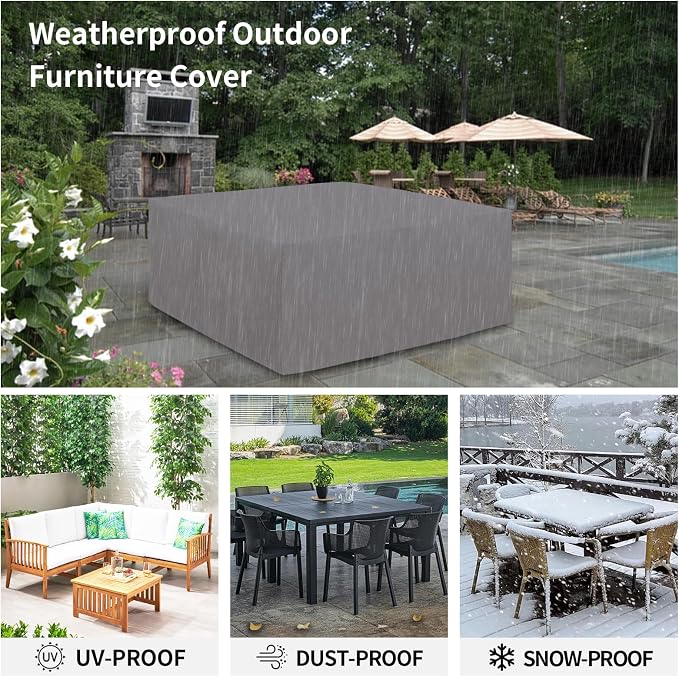 Easy-Going 600D Heavy Duty Patio Furniture Cover, Outdoor Square Table and Chair Set Cover, Waterproof Outdoor Sectional Set Cover (84"L x 84"W x 28"H, Grey) - Image 6