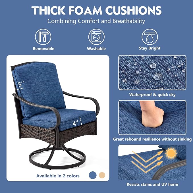 EROMMY Patio Swivel Chairs Set of 6, Outdoor Swivel Chairs with Cushion, Patio Dining Chairs for Garden, Patio, Backyard and Balcony, Blue - Image 5