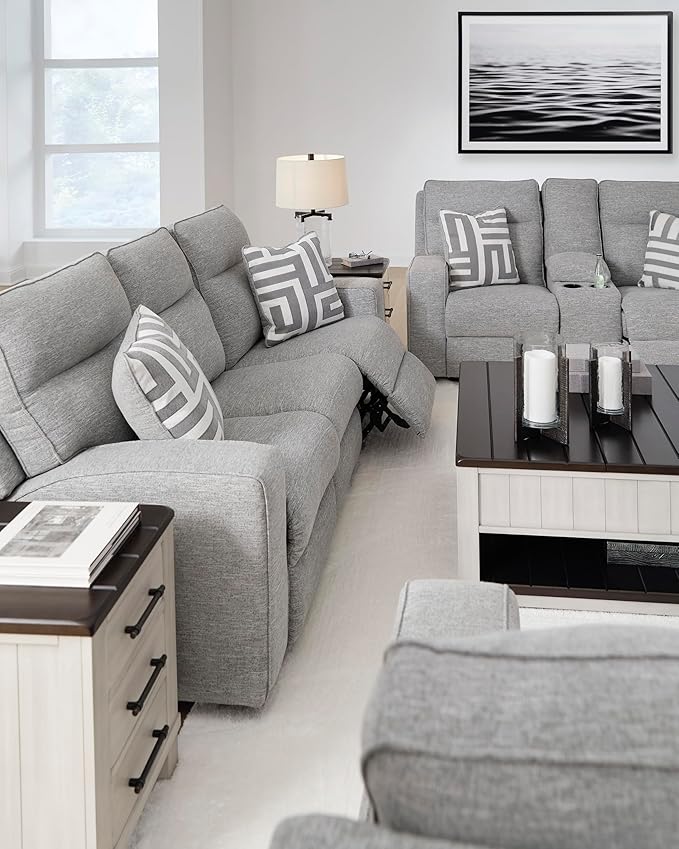 Signature Design by Ashley Biscoe Power Reclining Sofa, Easy View Headrest & Zero-Gravity Recline, Next-Gen Nuvella Polyester, Extended Ottoman, 88" Living Room Seating