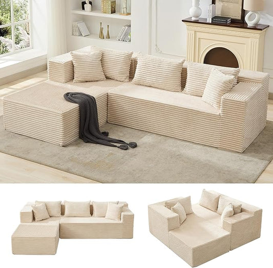Modular Sectional Sofa Cloud Sectional Couch, 106" Comfy L Shaped Couches for Living Room,Oversized Sofa Sleeper with Deep Seat, No Assembly Required