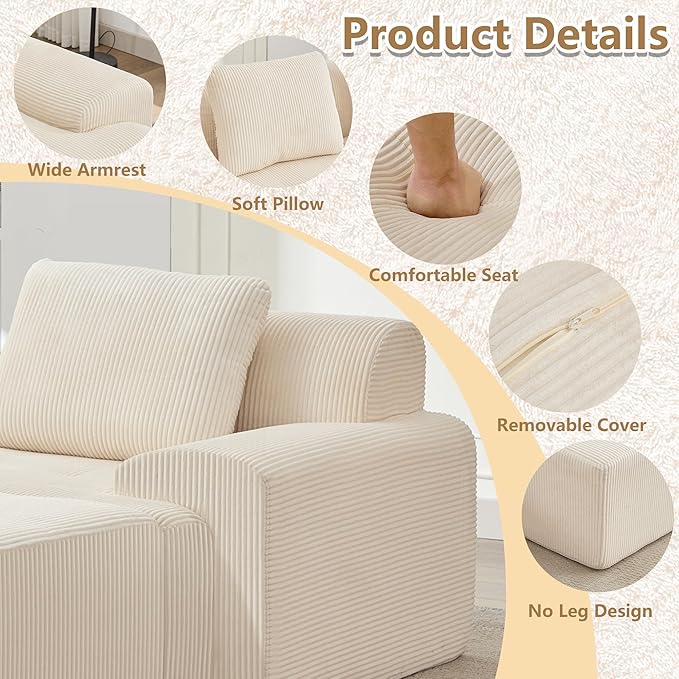 KIGOTY Modular Sectional Sofa, 2 PCS Comfy Cloud Sectional, Corner Couch, Modern Boneless Couch for Living Room, No Assembly Required,White