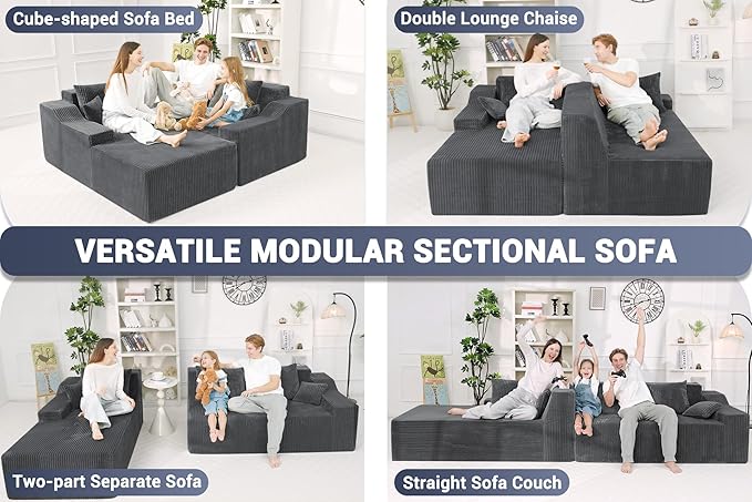 HABUTWAY 101'' Modular Sectional Sofa Cloud Couch with Deep Seat, Modern L-Shaped Convertible Couches Upholstered Couch with Chaise for Living Room Bedroom (Grey, Left-Facing Chaise)