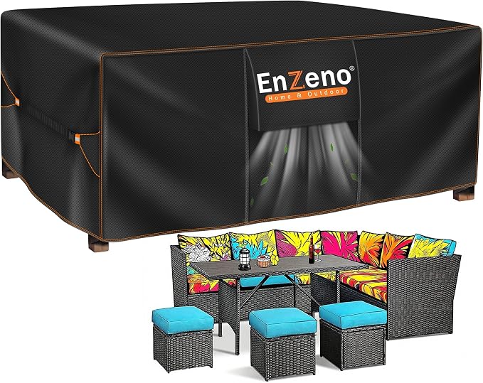 Enzeno Patio Furniture Set Cover, Outdoor Sectional Sofa Couch Set Covers Waterproof, Garden Dining Table Chair Set Cover Outside Rectangular Heavy Duty Weatherproof 98" L x 78" W x 28" H Black by Enzeno