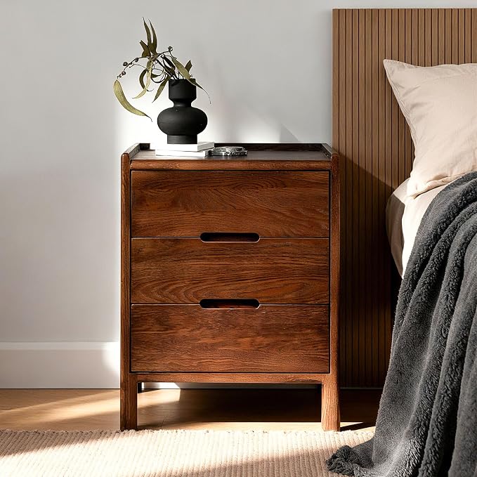 Nightstand, Solid Wood Small End Table w/3 Drawers, Modern Bedside Tables, Mid Century Night Stand, Bed Side Table, 15.75" W x 13.78" D x 21.65" H (Walnut) by Cttasty