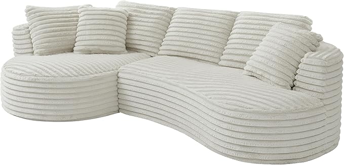 Plush Corduroy Cloud Sectional Sofa with Curved Chaise, Oversized 2 Pieces Modular Lounge Sofa with Deep Seat, Upholstered Sponge Compressed Couches for Living Room Bedroom,No Assembly Required
