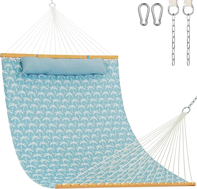Lazy Daze Hammocks 12FT Quilted Fabric Hammock with Soft Pillow, Double 2 Person Tree Hammock with Spreader Bar for Outside Patio Poolside Backyard Beach, 450 lbs Capacity, Coastal Floral by LazyDazeHammocks