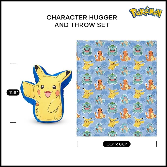 Northwest Pokemon Blanket and Hugger Set, Cute Pikachu, Super Soft Silk Touch Throw, 50x60 Inches
