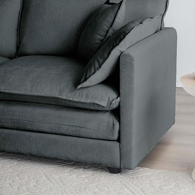 KEIKI Combination Sofa, Upholstered 3 Seater Couch, Oversized Sectional Sofa with Reversible Ottoman for Living Room Bedroom Office, Gray